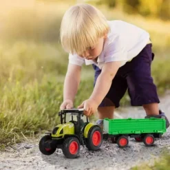 Traktor Rolniczy Farmera Z Przyczepą Interaktywny Światło Dźwięk