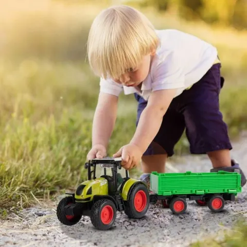 Traktor Rolniczy Farmera Z Przyczepą Interaktywny Światło Dźwięk