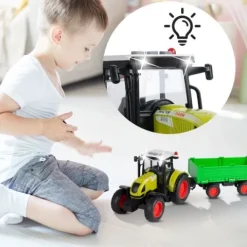Traktor Rolniczy Farmera Z Przyczepą Interaktywny Światło Dźwięk