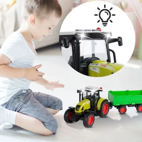 Traktor Rolniczy Farmera Z Przyczepą Interaktywny Światło Dźwięk