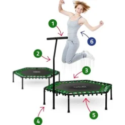 Trampolina fitness z uchwytem 127 cm Neo-Sport - sześciokątna zielona