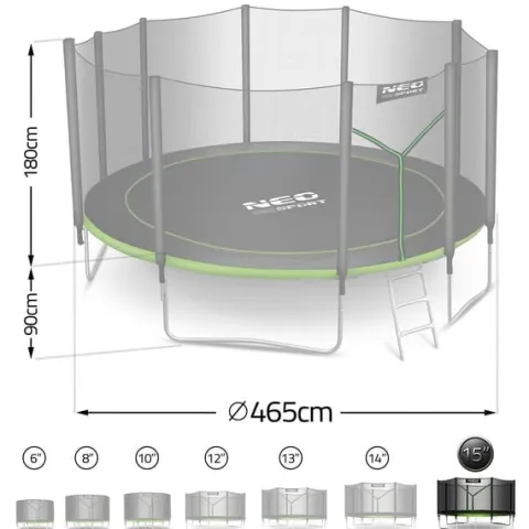 Trampolina ogrodowa 15ft/465cm z siatką zewnętrzną i drabinką Neo-Sport