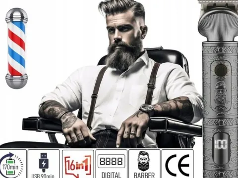 TRYMER GOLARKA DO STRZYŻENIA GOLENIA BRODY WŁOSÓW ZESTAW XXL USB 16W1
