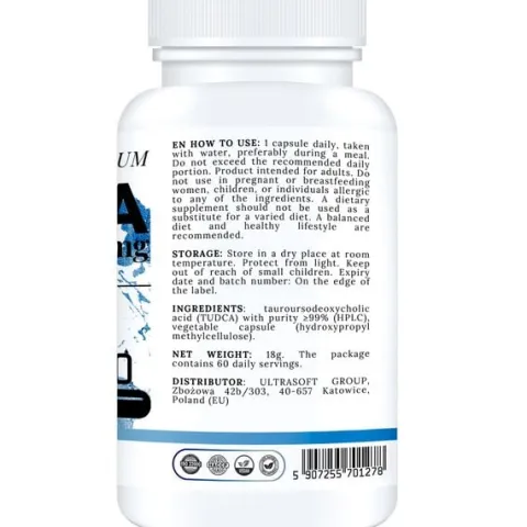 TUDCA FORTE 300 MG KWAS TAUROURSODEOKSYCHOLOWY WSPARCIE WĄTROBY DETOKS 60T
