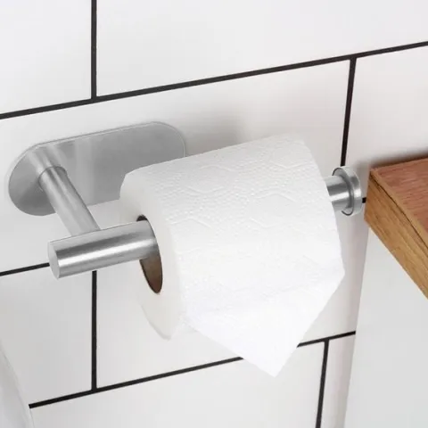 Uchwyt na Papier Toaletowy Ścienny Samoprzylepny Wieszak Łazienkowy Srebrny
