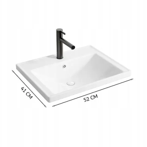 UMYWALKA CERAMICZNA BIAŁA PROSTOKĄTNA OWALNA NA BLAT 52x41 CM