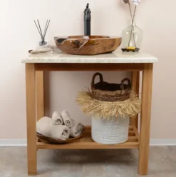 Umywalka drewniana tekowa 45 cm lakierowana do łazienki