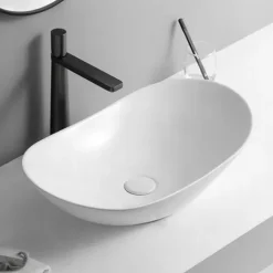UMYWALKA NABLATOWA OWALNA CERAMICZNA BIAŁA STAWIANA NA BLAT OWAL