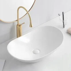 UMYWALKA NABLATOWA OWALNA CERAMICZNA BIAŁA STAWIANA NA BLAT OWAL POŁYSKOWA