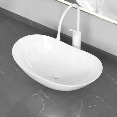 UMYWALKA NABLATOWA OWALNA CERAMICZNA BIAŁA STAWIANA NA BLAT OWAL POŁYSKOWA