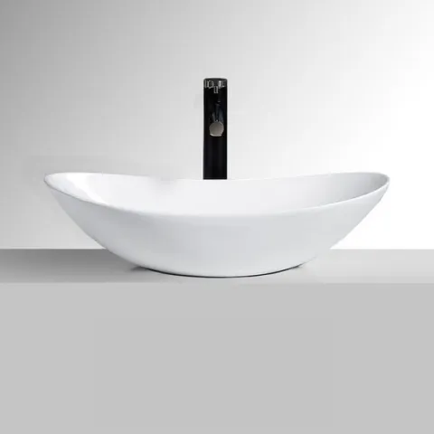 UMYWALKA NABLATOWA OWALNA CERAMICZNA BIAŁA STAWIANA NA BLAT OWAL POŁYSKOWA