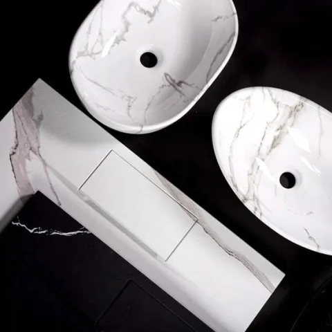Umywalka Nablatowa Owalna Marmurowa Biała Ceramiczna Rea Sofia Marble 41 cm