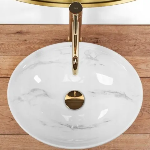 Umywalka Nablatowa Owalna Marmurowa Biała Ceramiczna Rea Sofia Marble 41 cm