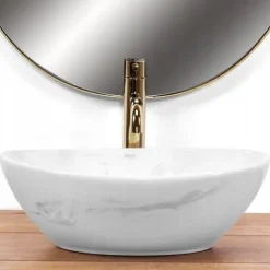 Umywalka Nablatowa Owalna Marmurowa Biała Ceramiczna Rea Sofia Marble 41 cm