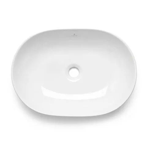 Umywalka Owalna Nablatowa Ceramiczna 49 cm Stawiana Połysk Biała ELIPSE