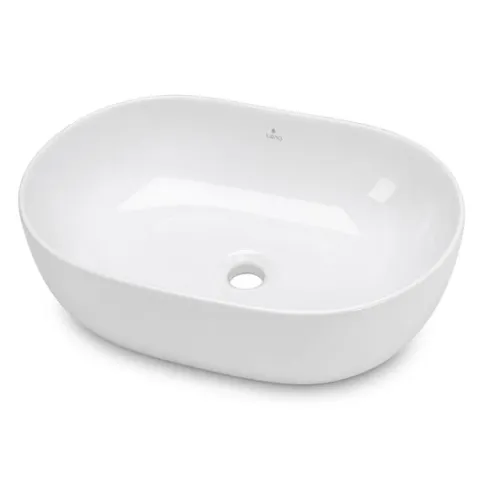 Umywalka Owalna Nablatowa Ceramiczna 49 cm Stawiana Połysk Biała ELIPSE
