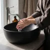 Umywalka Owalna Nablatowa Ceramiczna 49 cm Stawiana Czarna Matowa ELIPSE
