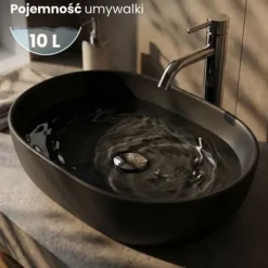Umywalka Owalna Nablatowa Ceramiczna 49 cm Stawiana Czarna Matowa ELIPSE