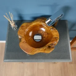 Umywalka tekowa drewniana 30 cm brązowa do łazienki