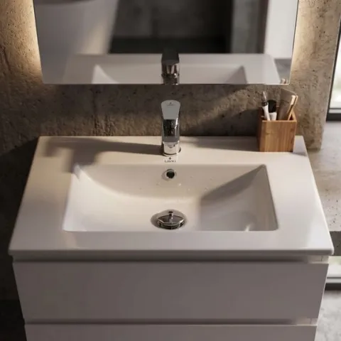 Umywalka Wpuszczana w Blat Ceramiczna Prostokątna 61 cm Biała Połysk NORDIS