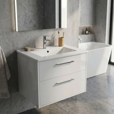 Umywalka Wpuszczana w Blat Ceramiczna Prostokątna 61 cm Biała Połysk NORDIS