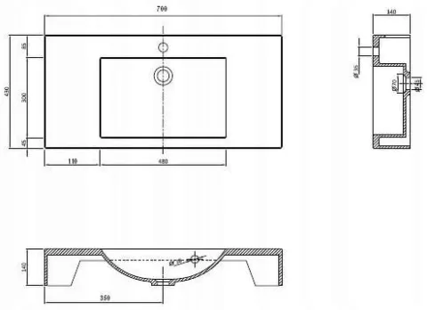 UMYWALKA 70x43 stawiana na blat szafkę konglomerat