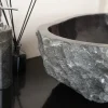 Umywalka z kamienia czarna naturalny zlew 60 cm kamienny