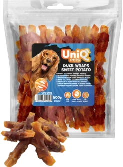 UNIQ PETS Przysmak dla psa z kaczki - frytki z batatów owinięte kaczką 500g