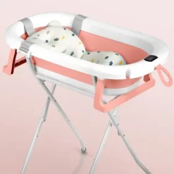 Wanienka składana dla dzieci, niemowląt ze stelażem, termometrem i wkładką Ricokids RK-287 biało-różowa