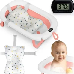 Wanienka składana dla dzieci, niemowląt z termometrem i wkładką Ricokids RK-287 biało-różowa