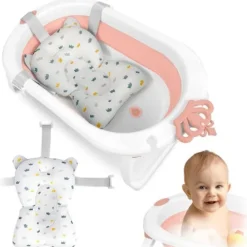 Wanienka składana dla dzieci, niemowląt z wkładką Ricokids RK-286 biało-różowa