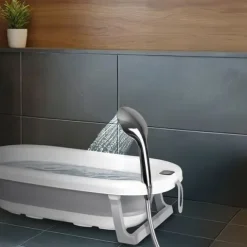 Wanienka składana dla dzieci, niemowląt ze stelażem, termometrem i wkładką Ricokids RK-287 biało-szara