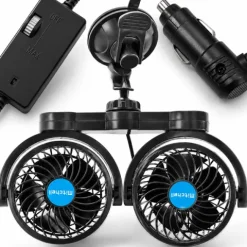 WIATRAK WENTYLATOR TURBO X2 SAMOCHODOWY PODWÓJNY 12V MOCNY PRZYSSAWKA