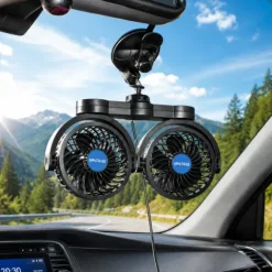 WIATRAK WENTYLATOR TURBO X2 SAMOCHODOWY PODWÓJNY 12V MOCNY PRZYSSAWKA