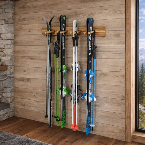 WIESZAK UCHWYT NA NARTY DREWNIANY OPALANY 4 PARY 75,5 CM