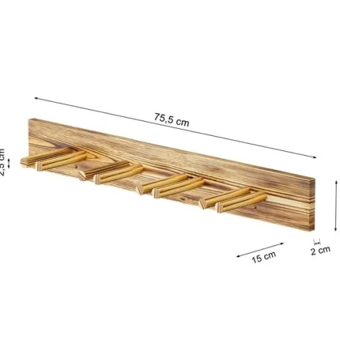 WIESZAK UCHWYT NA NARTY DREWNIANY OPALANY 4 PARY 75,5 CM