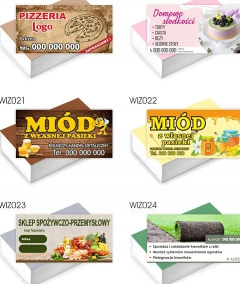 Wizytówki firmowe GOTOWY PROJEKT GRATIS 100 sztuk CUKIERNIA SŁODKOŚCI