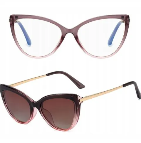 2W1 Kocie Damskie OKULARY do KOMPUTERA + Nakładka przeciwsłoneczna CLIP-ON