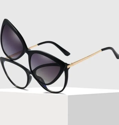 2W1 Kocie Damskie OKULARY do KOMPUTERA + Nakładka przeciwsłoneczna CLIP-ON