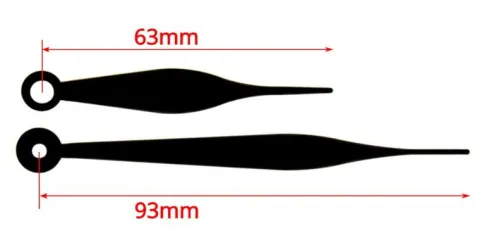 Wskazówki do mechanizmu zegara wektor 63/93mm czarne