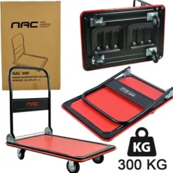 WÓZEK MAGAZYNOWY TRANSPORTOWY NAC UDŹWIG 300 KG PEŁNE KOŁA 125 MM SKŁADANY