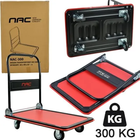 WÓZEK MAGAZYNOWY TRANSPORTOWY NAC UDŹWIG 300 KG PEŁNE KOŁA 125 MM SKŁADANY