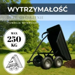 Wózek ogrodowy transportowy metalowy 250kg z funkcją wywrotki, czarny
