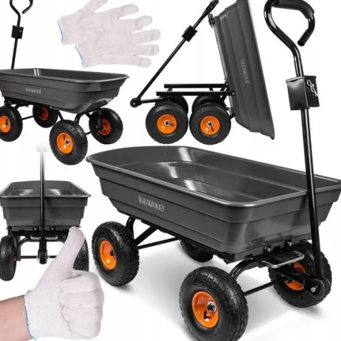 WÓZEK OGRODOWY TRANSPORTOWY PRZYCZEPKA TACZKA POMPOWANE KOŁA DO 300KG 75L