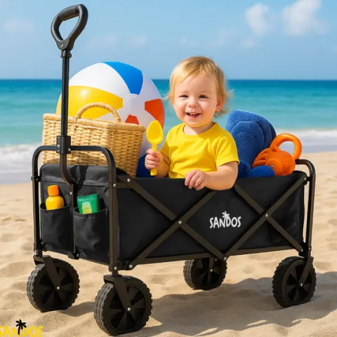 WÓZEK PLAŻOWY SUNSHINE CZARNY SKŁADANY TURYSTYCZNY PLAŻA PRZYCZEPKA 100KG