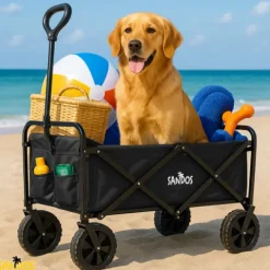 WÓZEK PLAŻOWY SUNSHINE CZARNY SKŁADANY TURYSTYCZNY PLAŻA PRZYCZEPKA 100KG