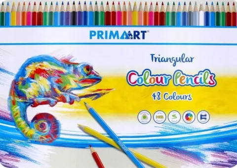 48x KOLORÓW KREDKI TRÓJKĄTNE W OPRAWIE DREWNIANEJ PREMIUM METALOWE PUDEŁKO