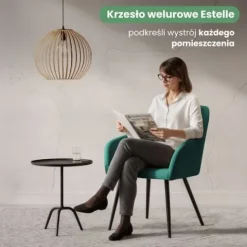 2x Krzesło welurowe tapicerowane do salonu ESTELLE Butelkowa Zieleń Czarne