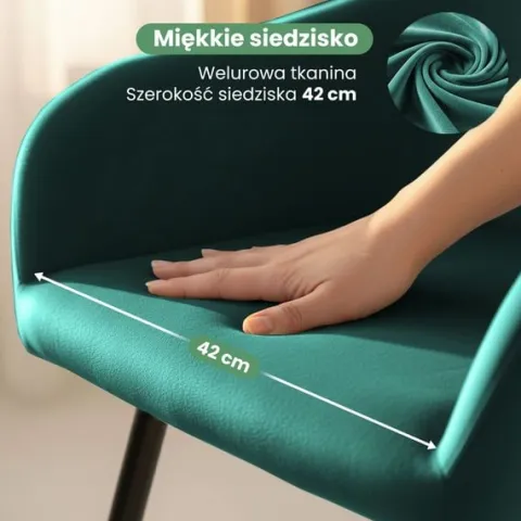 2x Krzesło welurowe tapicerowane do salonu ESTELLE Butelkowa Zieleń Czarne