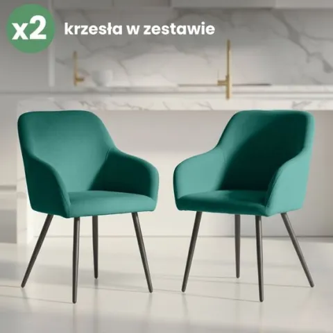 2x Krzesło welurowe tapicerowane do salonu ESTELLE Butelkowa Zieleń Czarne